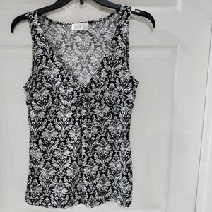 Ann Taylor Black and White Fitted Sleeveless Tank Top